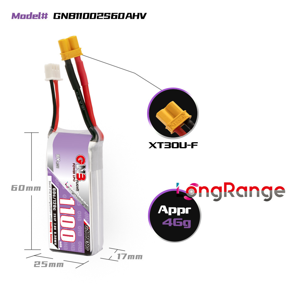 GNB 1100mAh 2S 3S 4S 6S 60C/12 - Drone Battery Connector recension och pris
